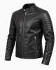 Men's Genuine Lambskin Leather Jacket Black Slim Fit Cafe Racer Biker Motorcycle
