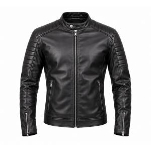Men's Genuine Lambskin Leather Jacket Black Slim Fit Cafe Racer Biker Motorcycle