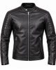 Men's Genuine Lambskin Leather Jacket Black Slim Fit Cafe Racer Biker Motorcycle