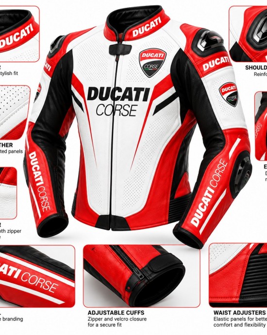Men's Racing Biker Motorcycle Jacket Red White Black Biker Style