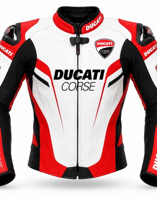 Men's Racing Biker Motorcycle Jacket Red White Black Biker Style