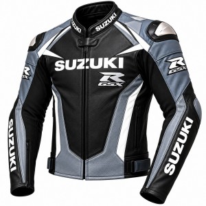 Men's Motorcycle Jacket Racing Biker Motorcycle Black Grey White