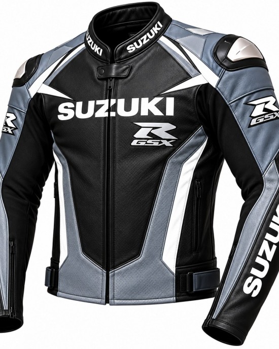 Men's Motorcycle Jacket Racing Biker Motorcycle Black Grey White