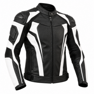 Motorcycle Jacket Men's Leather Racing Biker Motorcycle Black White