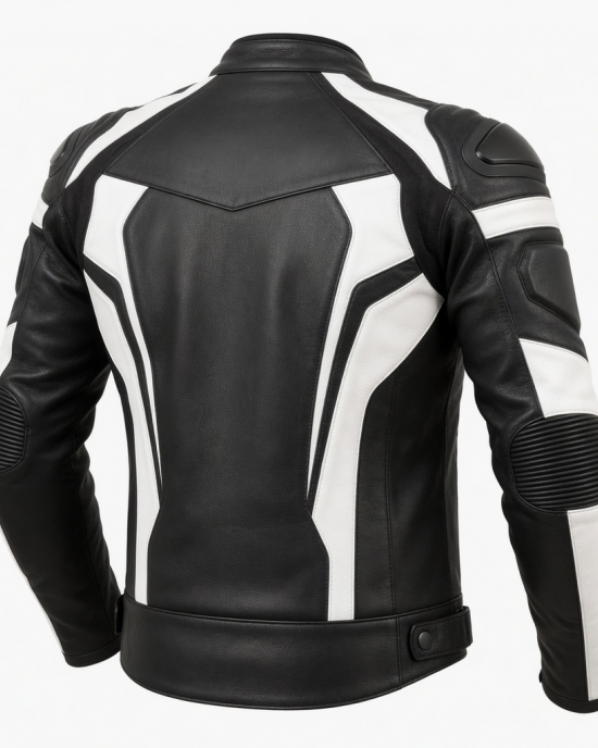 Motorcycle Jacket Men's Leather Racing Biker Motorcycle Black White