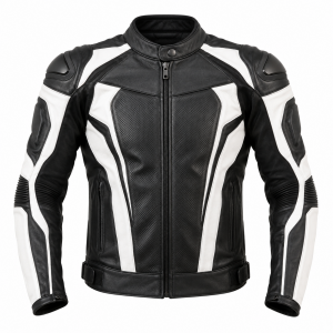 Motorcycle Jacket Men's Leather Racing Biker Motorcycle Black White