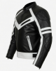 Black and White Leather Motorcycle Racing Jacket Ce Approved Genuine Riding Gear