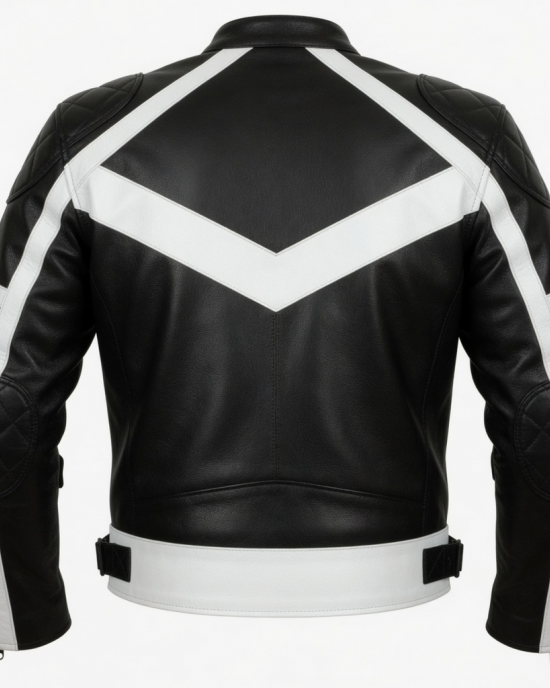 Black and White Leather Motorcycle Racing Jacket Ce Approved Genuine Riding Gear