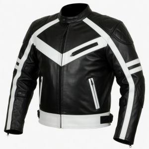 Black and White Leather Motorcycle Racing Jacket Ce Approved Genuine Riding Gear