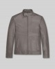 Men's Grey Leather Jacket Stand Collar Biker Motorcycle Cafe Racer Slim Coat