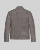 Men's Grey Leather Jacket Stand Collar Biker Motorcycle Cafe Racer Slim Coat