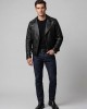 Men Real Black Leather Biker Jacket Genuine Slim Fit Asymmetric Motorcycle Coat