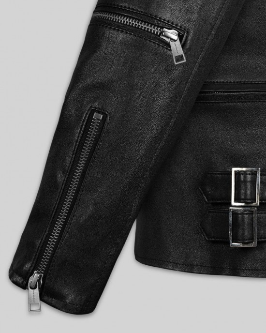 Men Real Black Leather Biker Jacket Genuine Slim Fit Asymmetric Motorcycle Coat