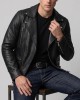 Men Real Black Leather Biker Jacket Genuine Slim Fit Asymmetric Motorcycle Coat