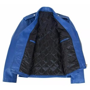 Men's Stylish Real Leather Jacket Motorcycle Biker Slim Fit Blue Belted Coat