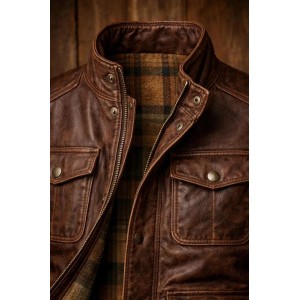 Vintage Brown Buffalo Hide Leather Jacket Men Distressed Crackled Flight Style