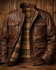 Vintage Brown Buffalo Hide Leather Jacket Men Distressed Crackled Flight Style