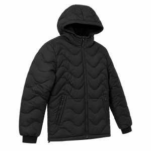 Mens Black Wave Quilt Puffer Jacket Hooded Coat Parka Zip Pockets Guys Gents