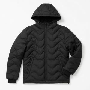 Mens Black Wave Quilt Puffer Jacket Hooded Coat Parka Zip Pockets Guys Gents