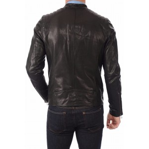 Men Leather Jacket Slim Fit Biker Motorcycle Genuine Lambskin Jacket Black