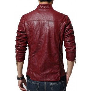 Men's Genuine Lambskin Leather Slim Fit Biker Motorcycle Jacket Red