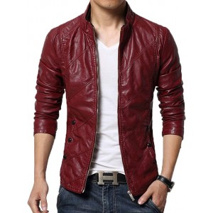 Men's Genuine Lambskin Leather Slim Fit Biker Motorcycle Jacket Red