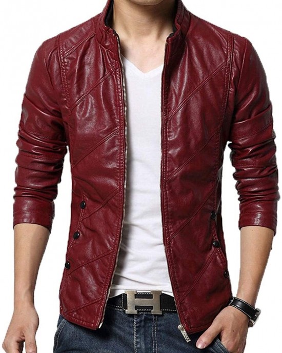 Men's Genuine Lambskin Leather Slim Fit Biker Motorcycle Jacket Red
