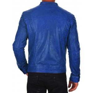 Men's Genuine Lambskin Leather Jacket Slim Fit Motorcycle Jacket Blue