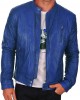 Men's Genuine Lambskin Leather Jacket Slim Fit Motorcycle Jacket Blue