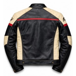 Handmade Real Cowhide Leather Jacket – Black Cream Biker Motorcycle - Vintage