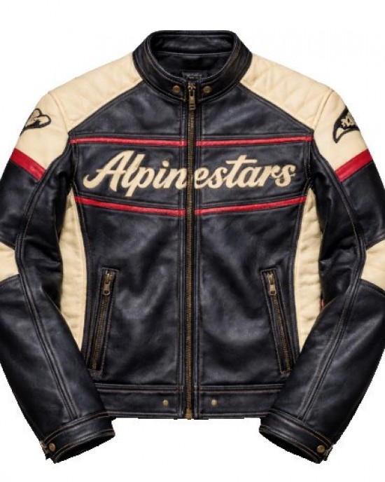 Handmade Real Cowhide Leather Jacket – Black Cream Biker Motorcycle - Vintage