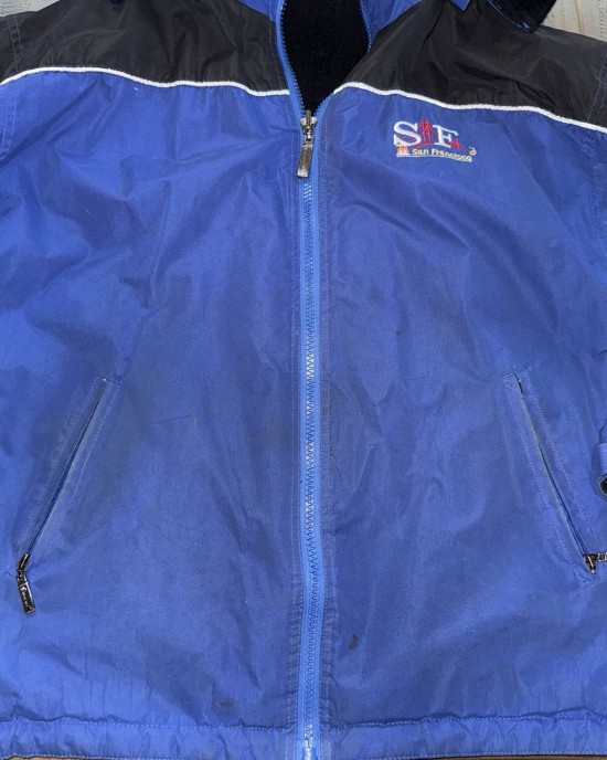 Vtg 90s San Francisco Golden Gate Bridge Reversible Winter Jacket Blue Men's L