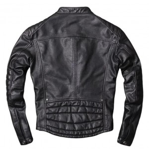 Men's Motorcycle Genuine Sheepskin Leather Jacket Cafe Racer Biker Black Jacket