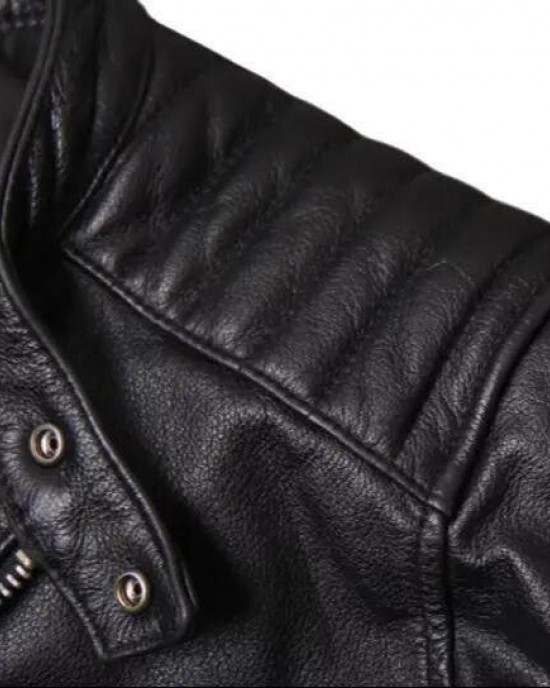 Men's Motorcycle Genuine Sheepskin Leather Jacket Cafe Racer Biker Black Jacket