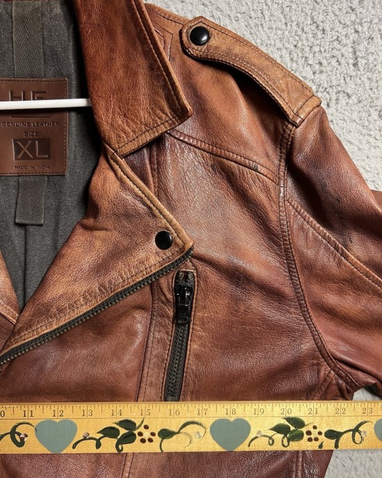 Vintage Men's Leather Classic Distressed Brown Motorcycle Biker Jacket Xl