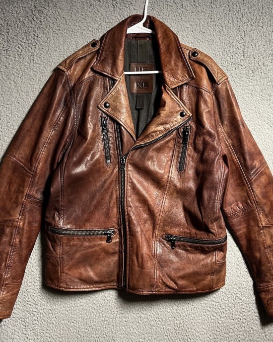 Vintage Men's Leather Classic Distressed Brown Motorcycle Biker Jacket Xl