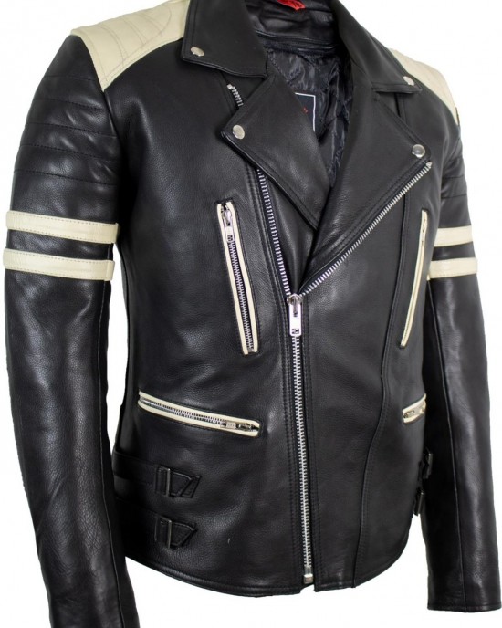 Motorcycle Leather Jacket Retro Jacket Mens 80's Old School Biker Jacket Rocker