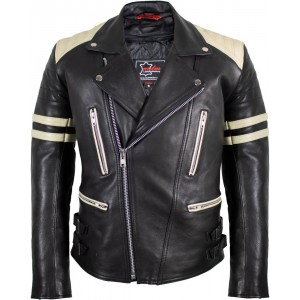 Motorcycle Leather Jacket Retro Jacket Mens 80's Old School Biker Jacket Rocker