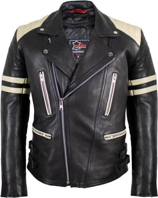 Motorcycle Leather Jacket Retro Jacket Mens 80's Old School Biker Jacket Rocker
