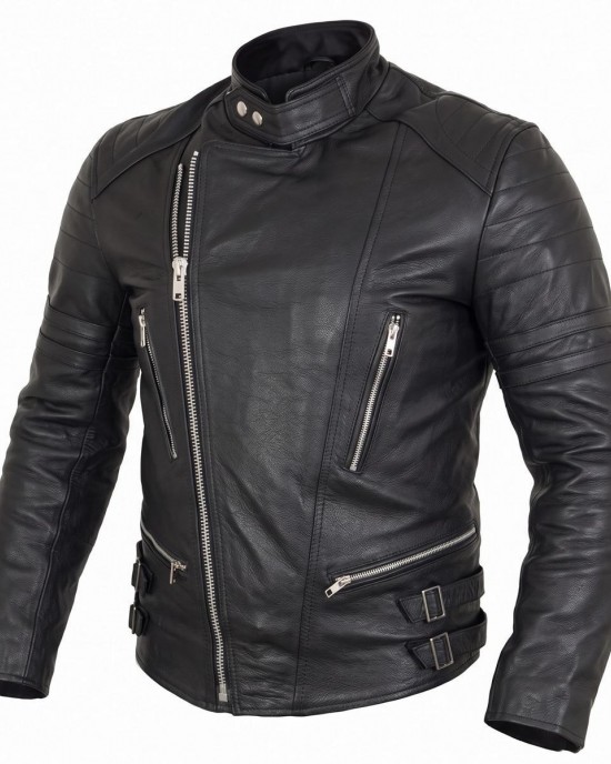 Retro Leather Jacket Motorcycle Motorbike Jacket 80's Old School Protectors Mens Biker