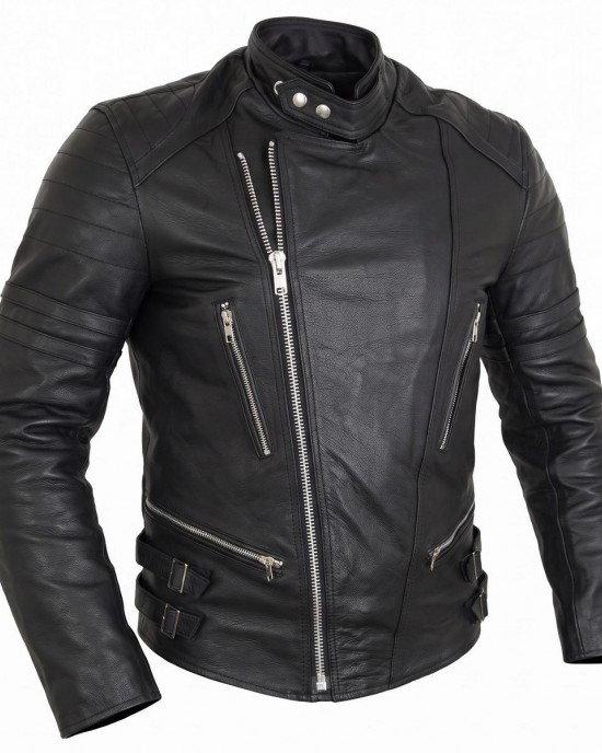 Retro Leather Jacket Motorcycle Motorbike Jacket 80's Old School Protectors Mens Biker