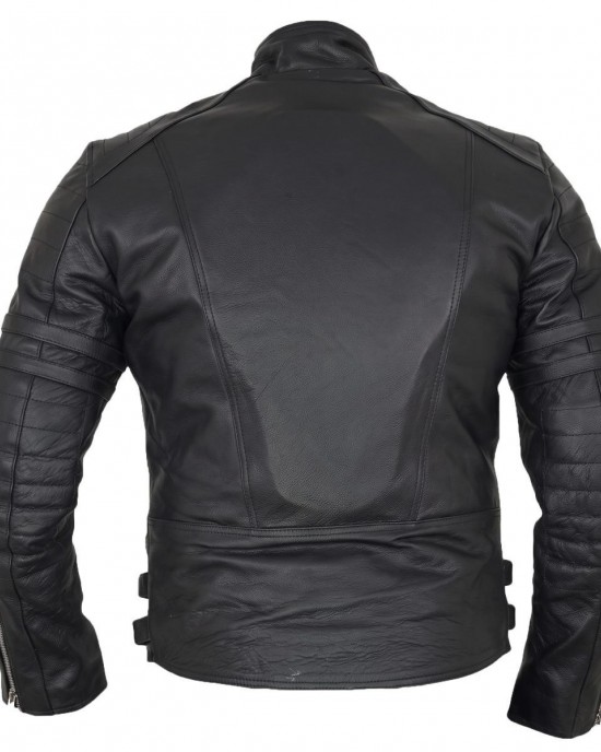 Retro Leather Jacket Motorcycle Motorbike Jacket 80's Old School Protectors Mens Biker