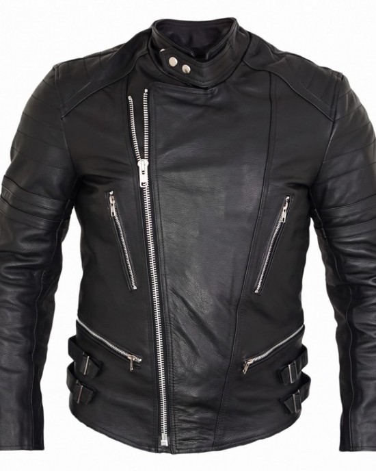 Retro Leather Jacket Motorcycle Motorbike Jacket 80's Old School Protectors Mens Biker