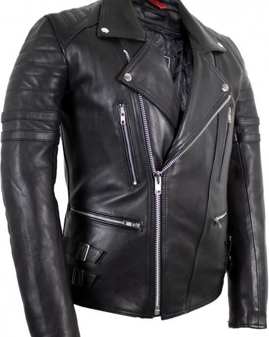 Retro Motorcycle Leather Jacket 80's Old School Rocker Jacket Chopper Mens