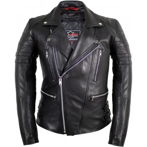 Retro Motorcycle Leather Jacket 80's Old School Rocker Jacket Chopper Mens