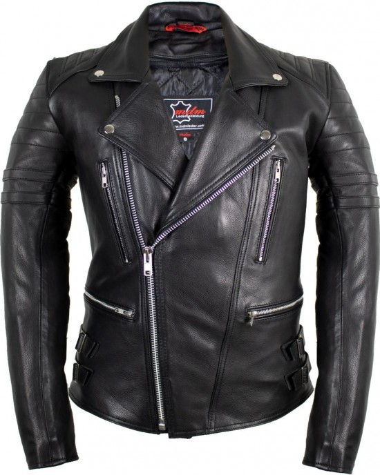 Retro Motorcycle Leather Jacket 80's Old School Rocker Jacket Chopper Mens