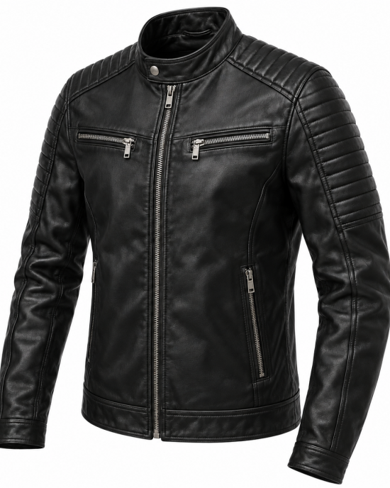 Men Motorcycle Genuine Lambskin Leather Jacket Slim Fit Biker Jacket Coat New
