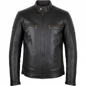 Motorcycle Biker Jacket Leather Jacket Black with Genuine Leather Protectors