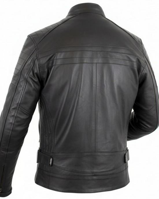 Motorcycle Biker Jacket Leather Jacket Black with Genuine Leather Protectors