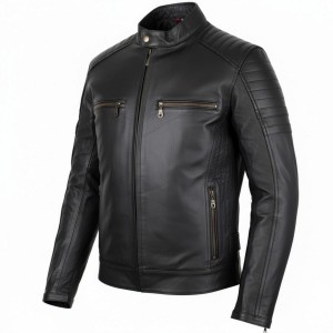 Motorcycle Biker Jacket Leather Jacket Black with Genuine Leather Protectors